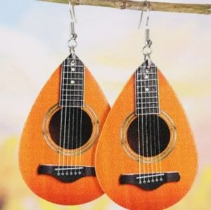 New Guitar Teardrop Earrings Leather